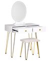 Toaletní stolek se 2 zásuvkami LED zrcadlem a stoličkou bílý/ zlatý CAEN_844963