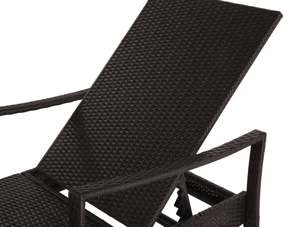 Sun Lounger with Cushion VASTO Reclining PE Rattan Brown_802159