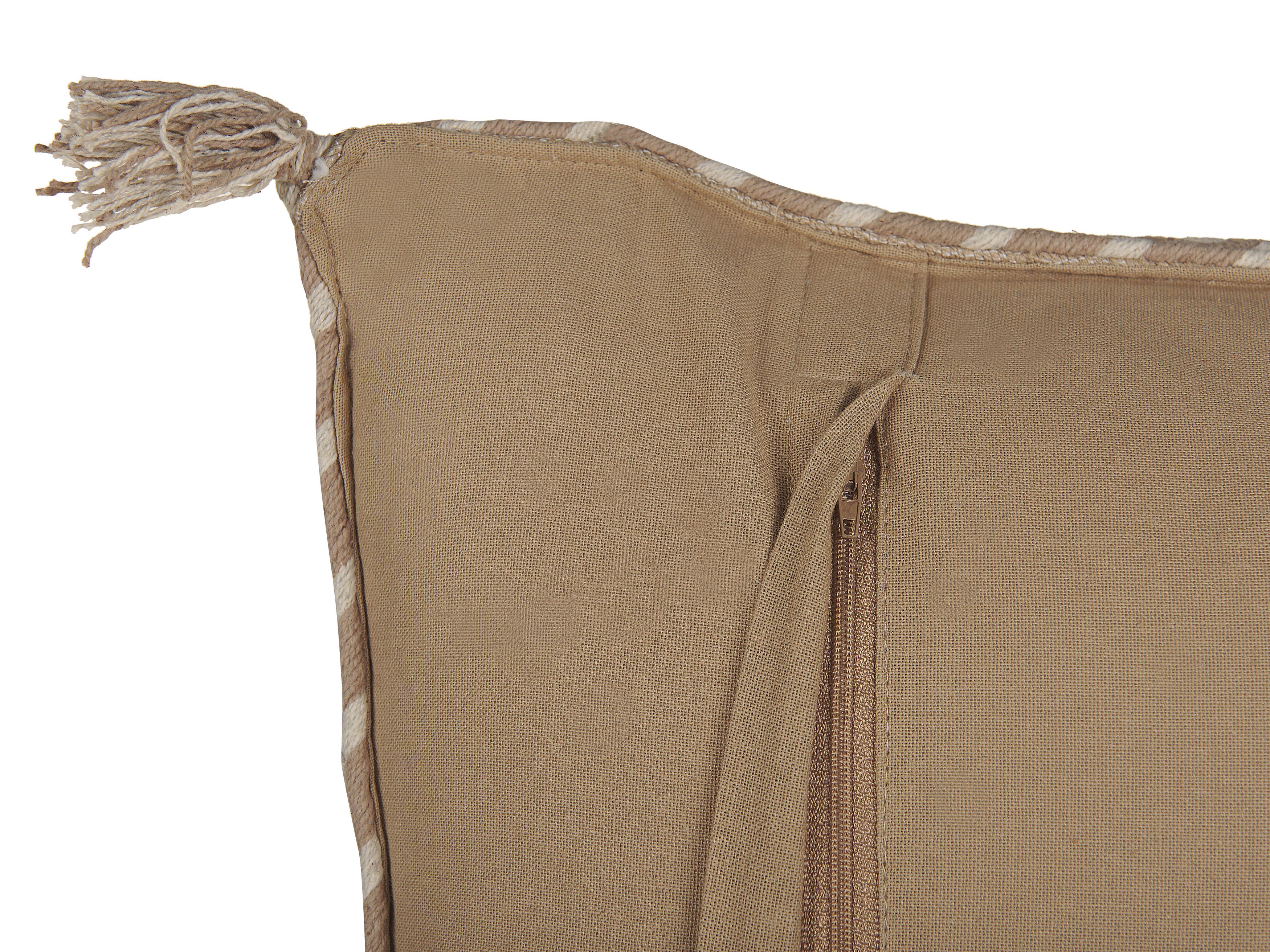2 Federe Decorative In Lino E Cotone, Beige, 45x45 Cm, Con Pompon E Cerniera Invisibile - 2