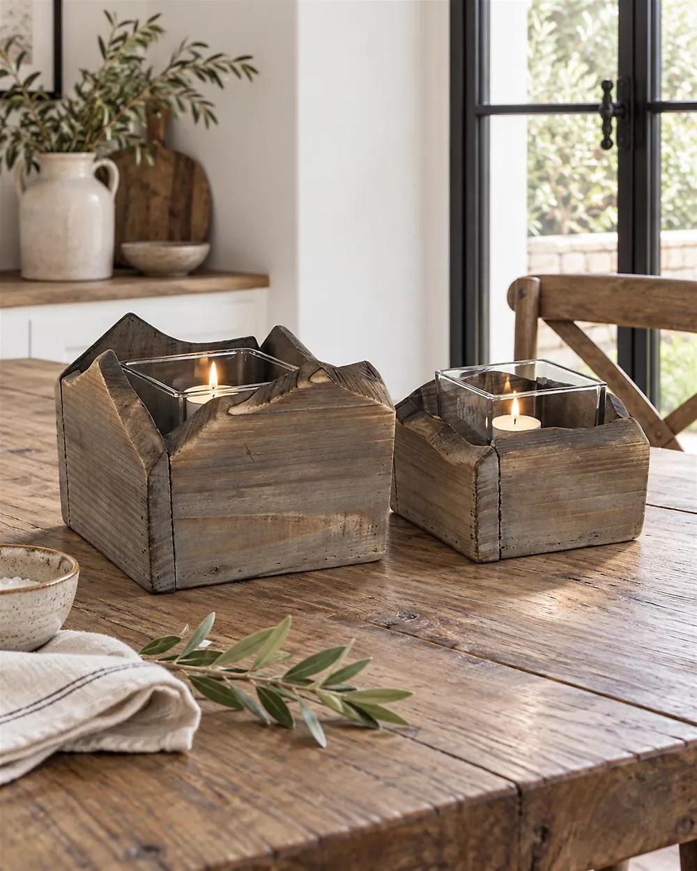 Lot de 2 bougeoirs PLATEROS 15/12 cm Bois de sapin Marron foncé_1178148