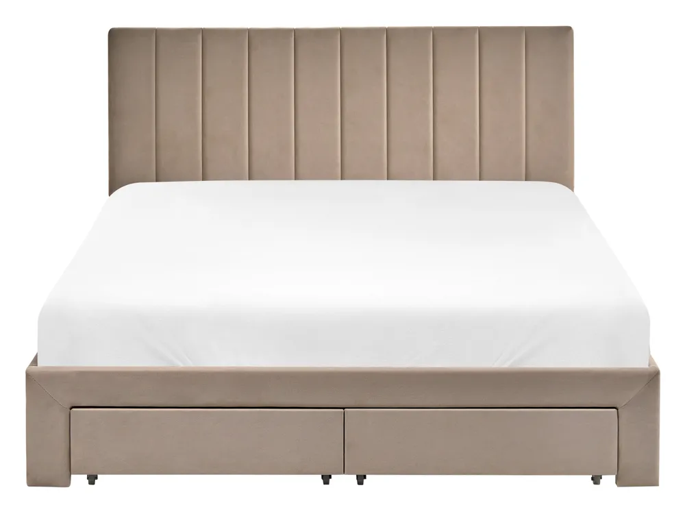 Bett mit Schubladen LONZAC Samtstoff Taupe 140 x 200 cm_1014831