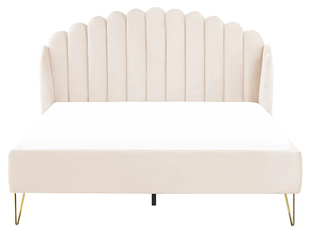 Bett mit Lattenrost Samtstoff AMBILLOU 160 x 200 cm Hellbeige_857631
