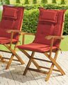 Zestaw 2 krzeseł ogrodowych drewniany z bordowymi poduszkami MAUI_721921