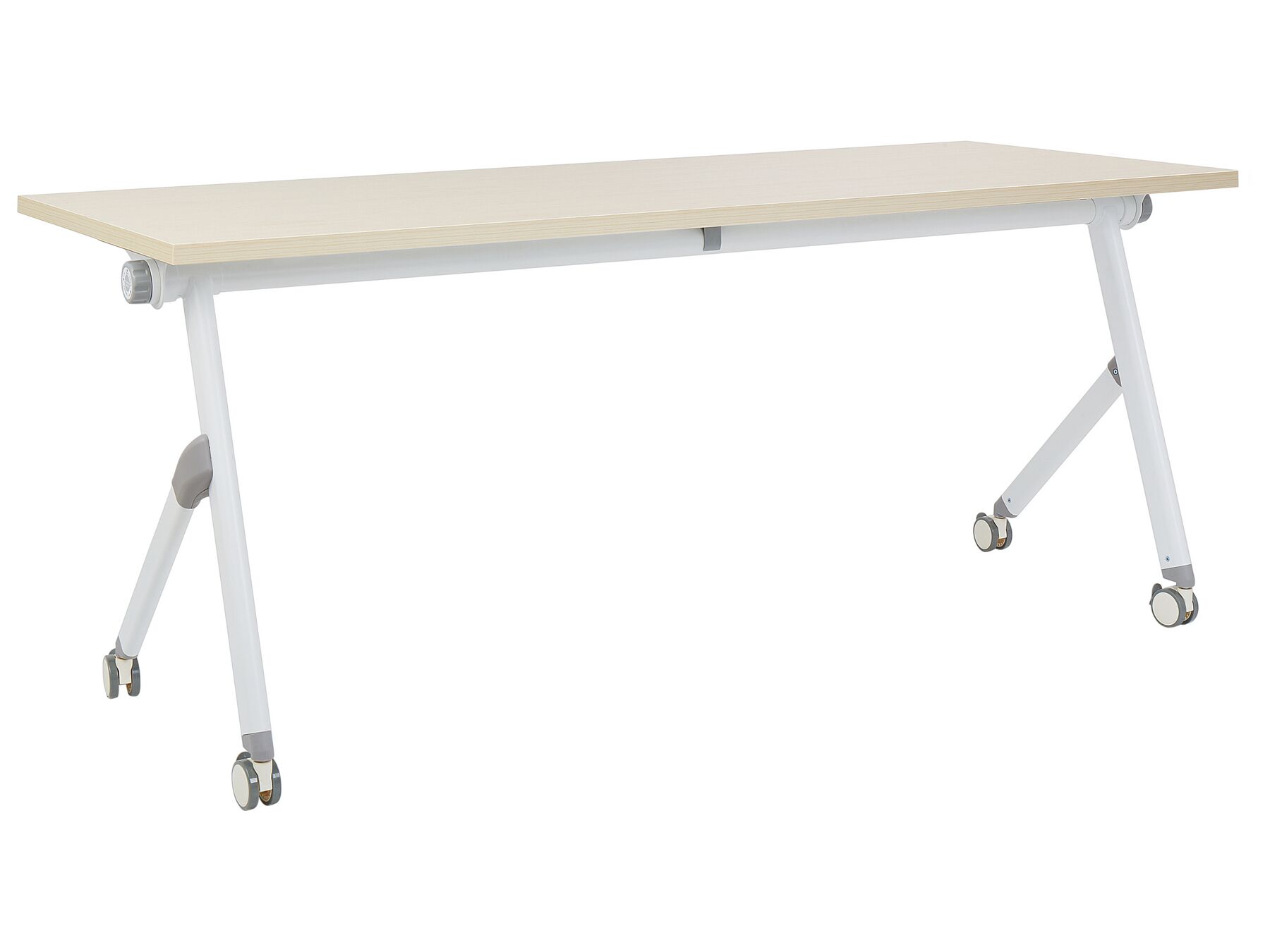 Skládací kancelářský stůl s kolečky 180 x 60 cm světlé dřevo a bílá BENDI_922356