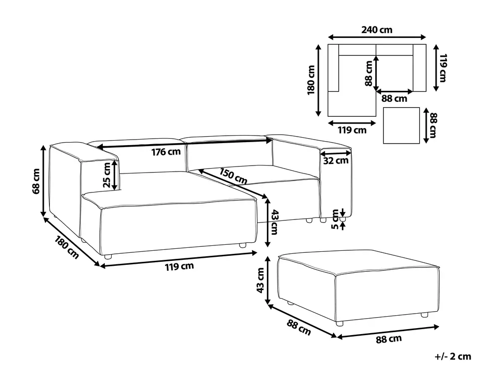 Modular Corner Sofa 2 Seater ARDAL with Ottoman Boucle Off-White Right Hand_908427