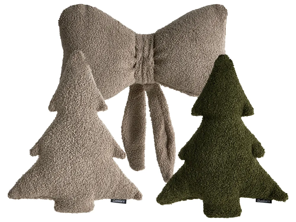 Zestaw 3 poduszek dekoracyjnych WINTERLAND 30 x 35 cm 45 x 25 cm Boucle Beżowoszary Wzór świąteczny_1032960