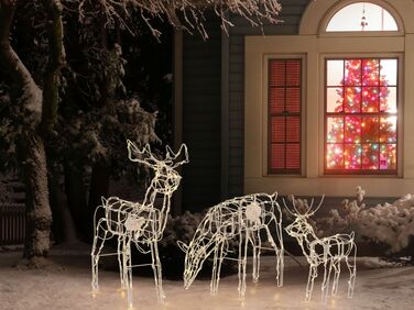 Set of 3 Outdoor LED Decorations Animated Reindeer 76 cm White MIKKELI