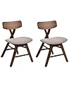Set of 2 Dining Chairs LELAND Wood Brown/ Taupe
