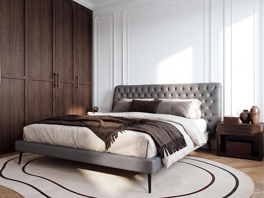 Bed Faux Leather ESSONNE 180 x 200 cm (EU Super King) Grey