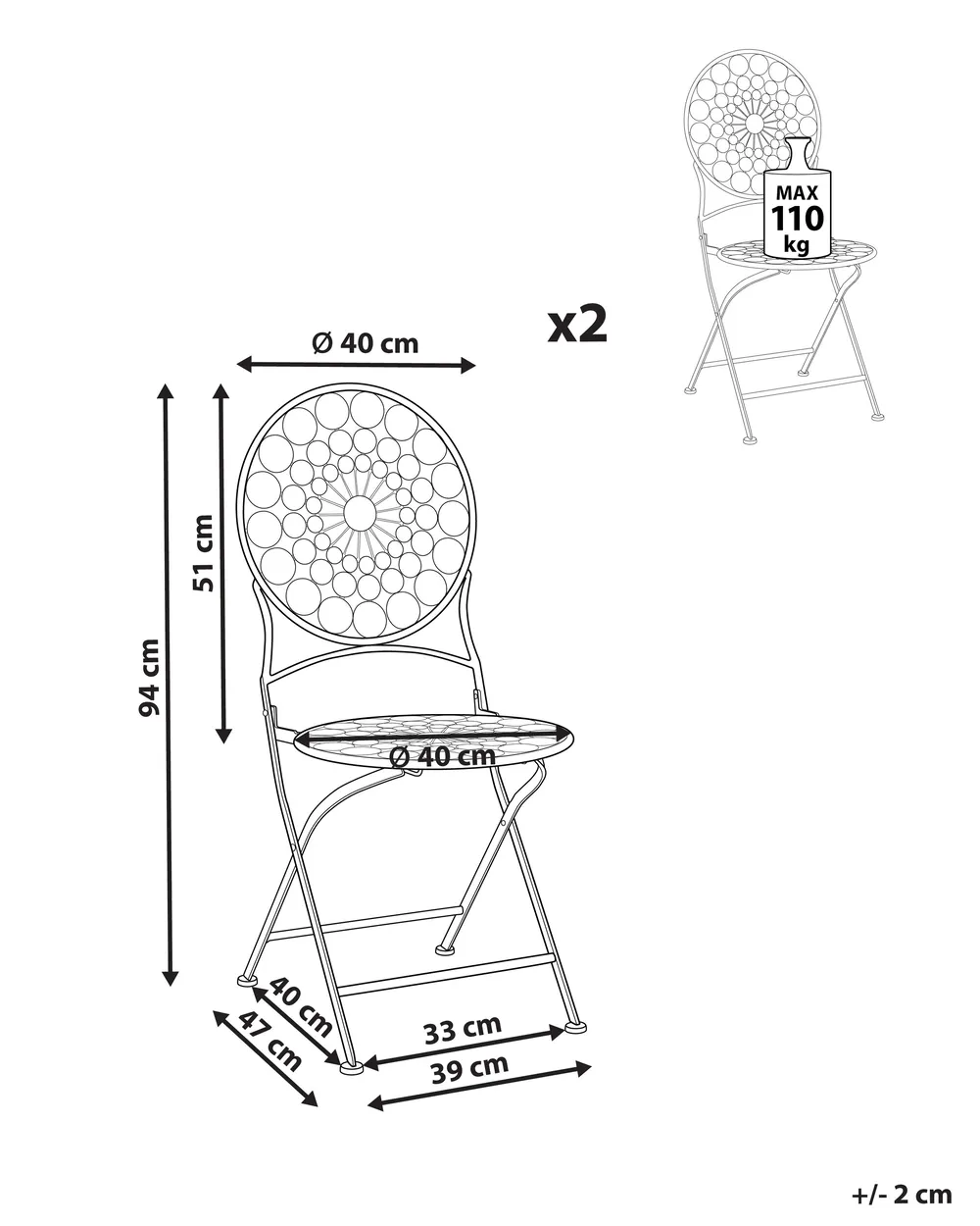Set of 2 Garden Chairs SCARIO Metal Red_856042