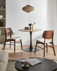 Set of 2 Dining Chairs MAYER Fabric Off-White/ Brown_1060356