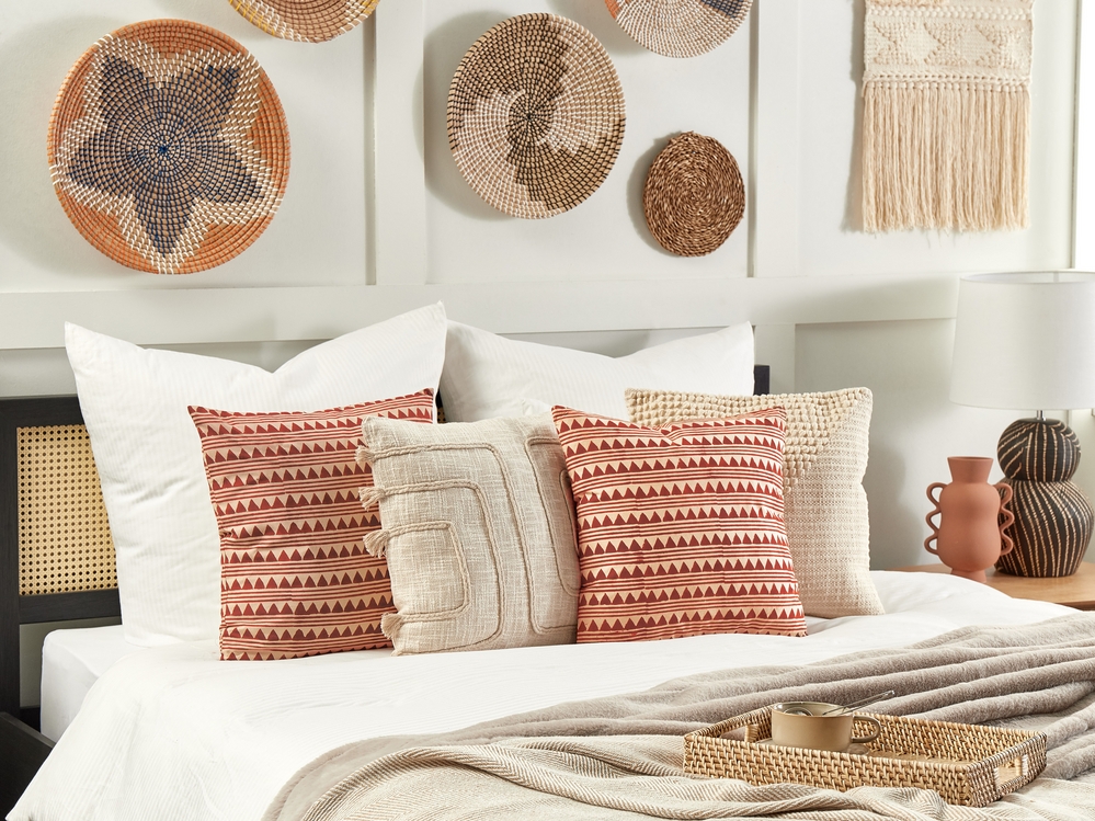 Red geometric cushions online