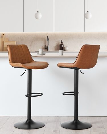 Set of 2 Faux Leather Swivel Bar Stools Brown DUBROVNIK