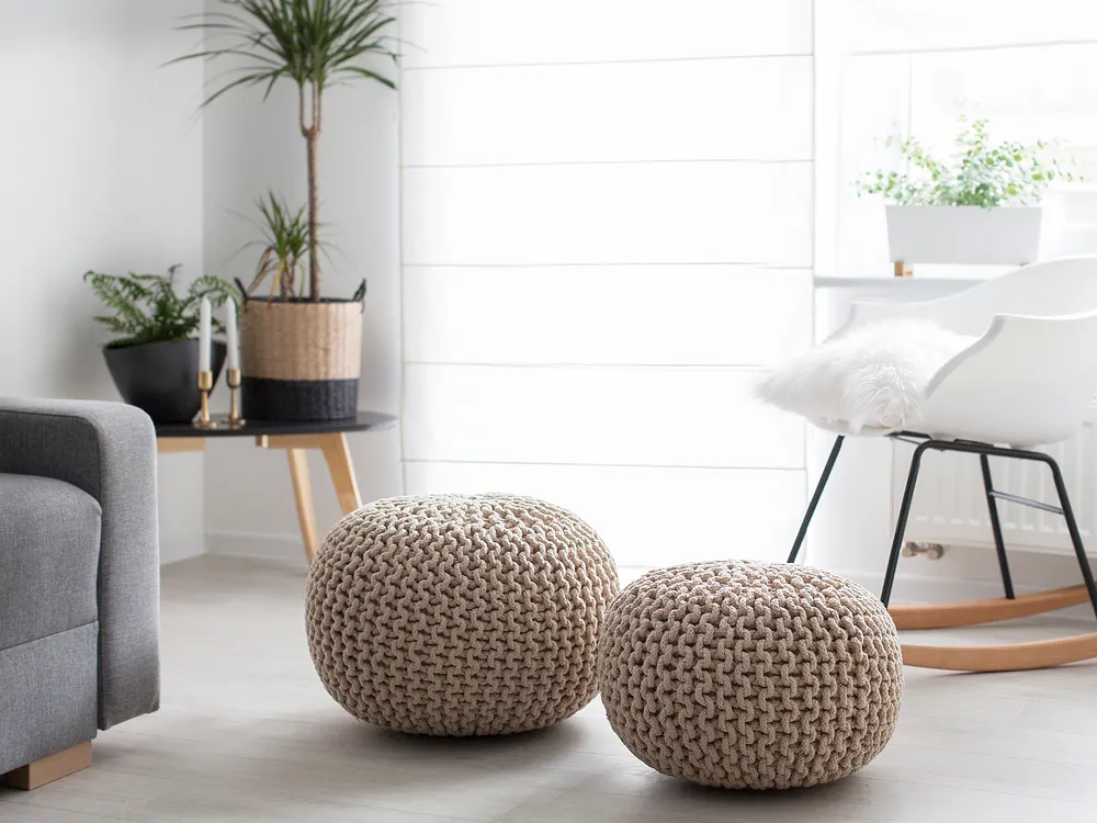 Cotton Knitted Pouffe Beige CONRAD Various Sizes
