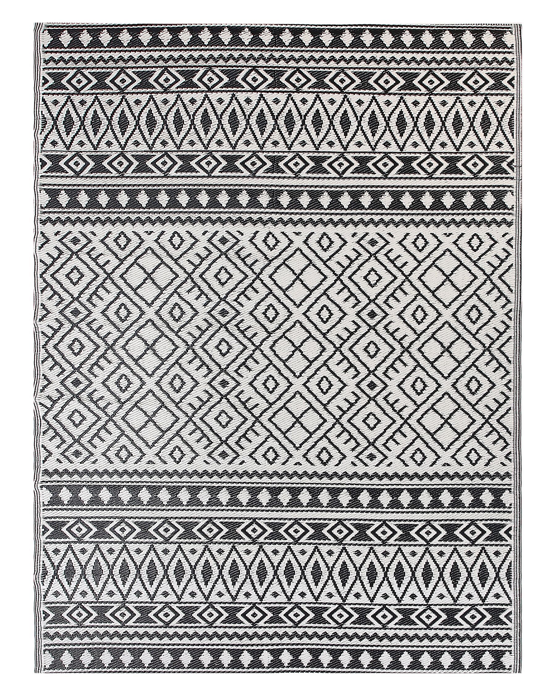Tapis extérieur au motif ethnique noir et blanc 180 x 240 cm NARLI_766455