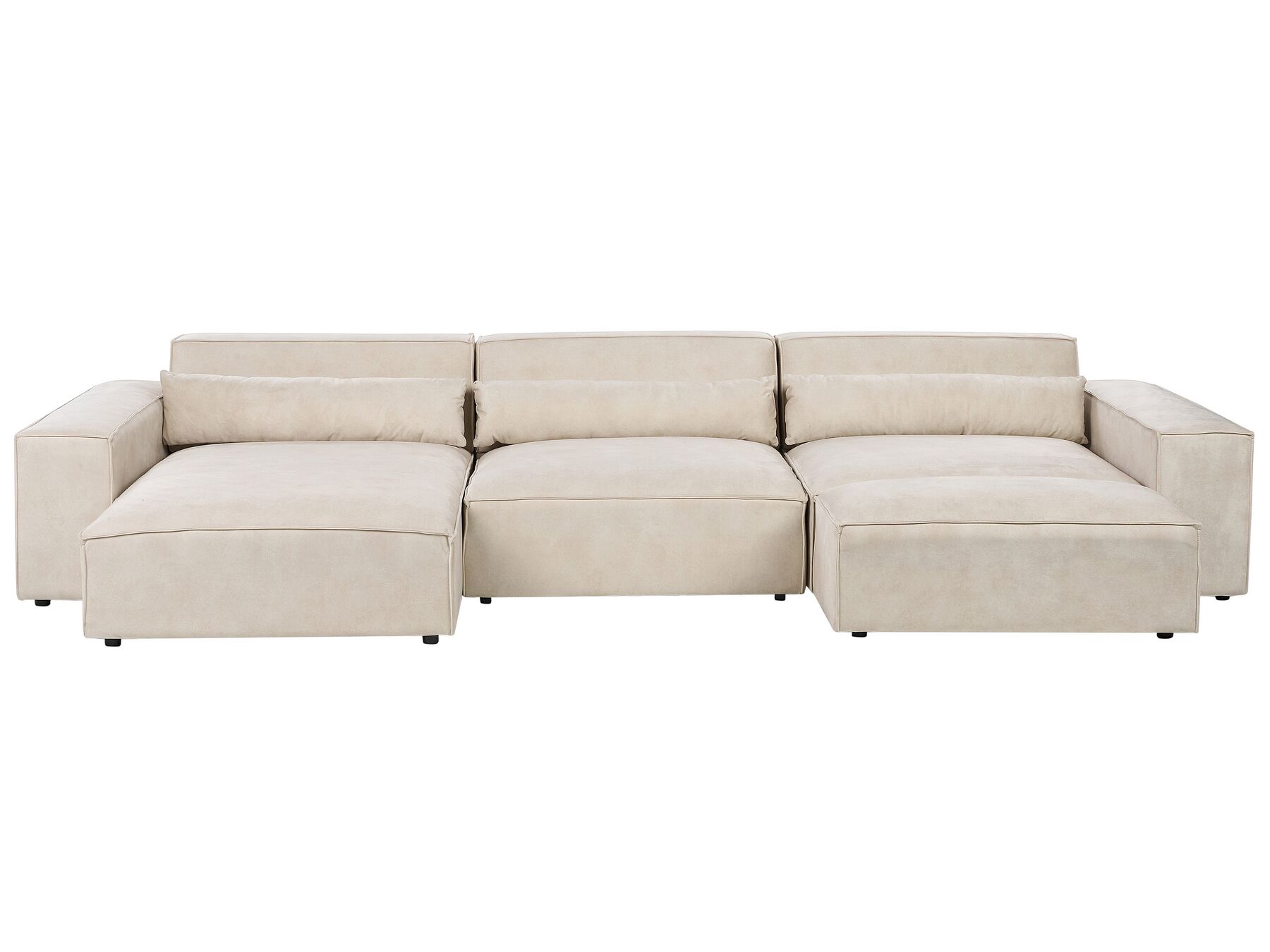 Canapé d'angle à droite modulable 3 places en velours avec ottoman beige HELLNAR_911141