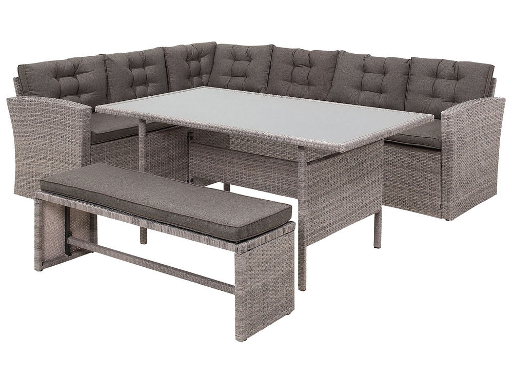 Left Hand 8 Seater PE Rattan Garden Corner Sofa Set Grey VITERBO Beliani