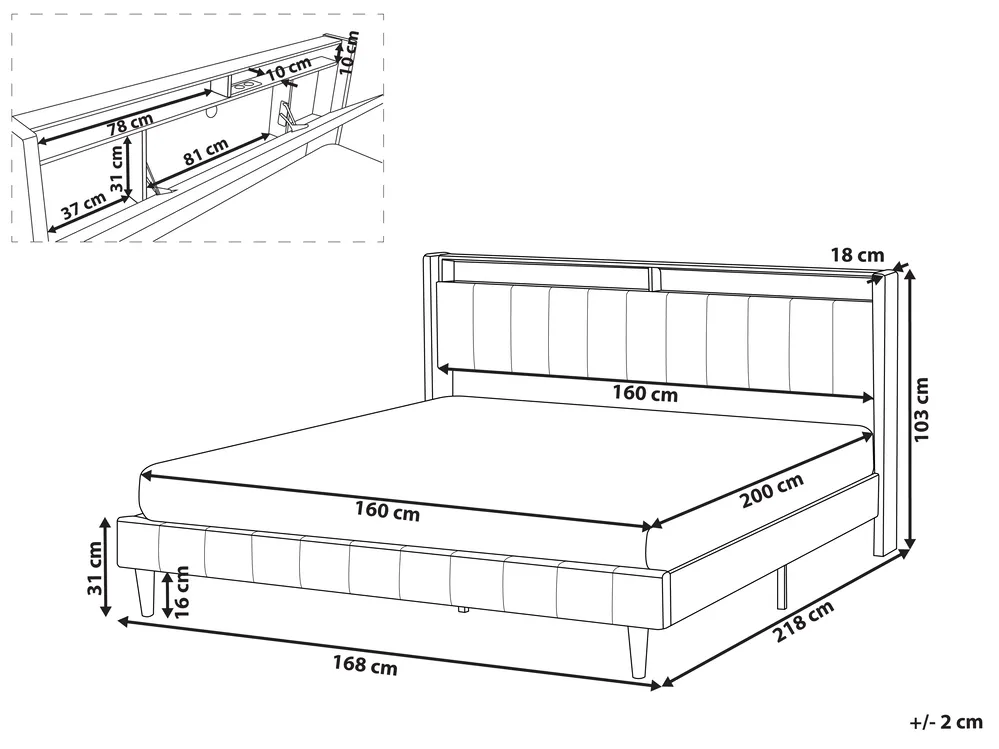 LED postel BEAULIEU Tkanina Béžová 160 x 200 cm s úložným prostorem s USB portem_993553