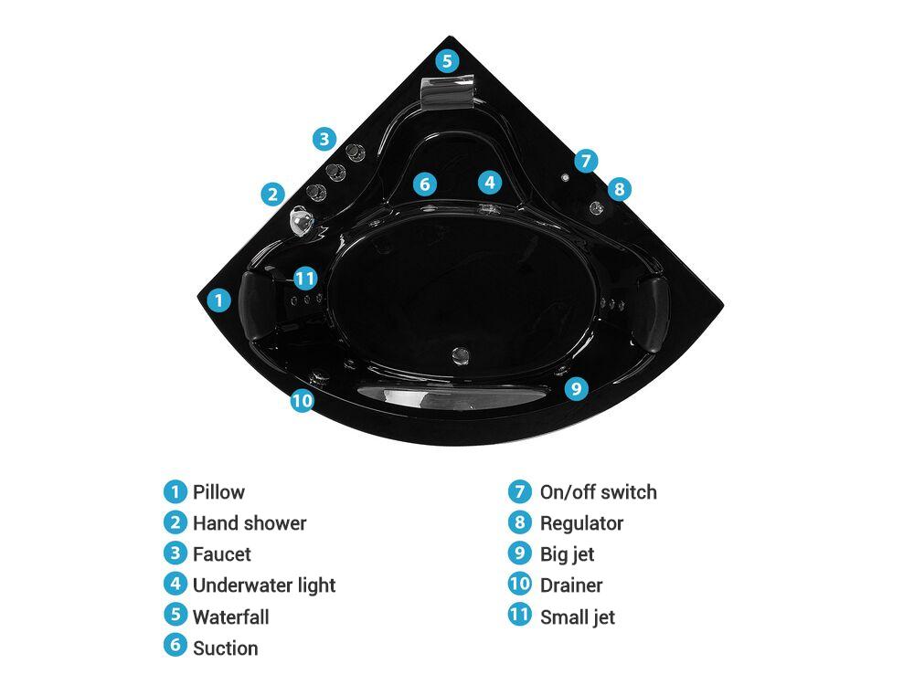 Corner Hot Tub with LED TOCOA 1900 x 1380 mm Black_781371