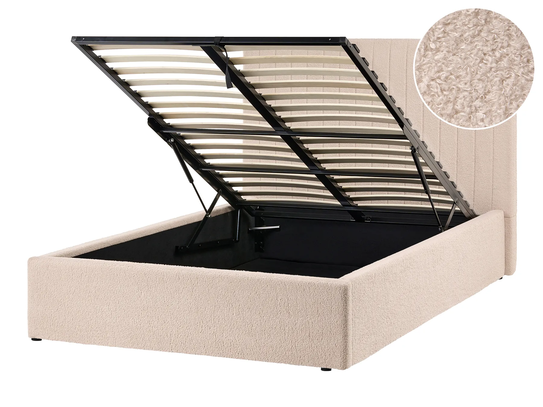 Ottoman Bed VION Boucle Beige 120 x 200 cm (EU Small Double)_1062901