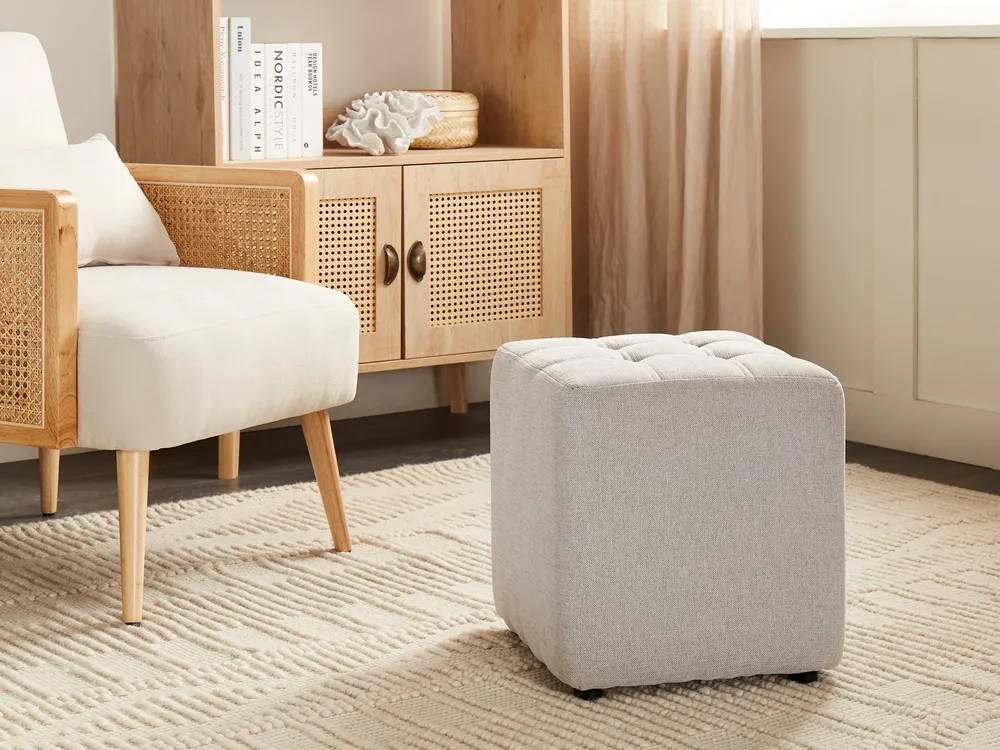 Pouffe KANSAS Fabric Light Grey