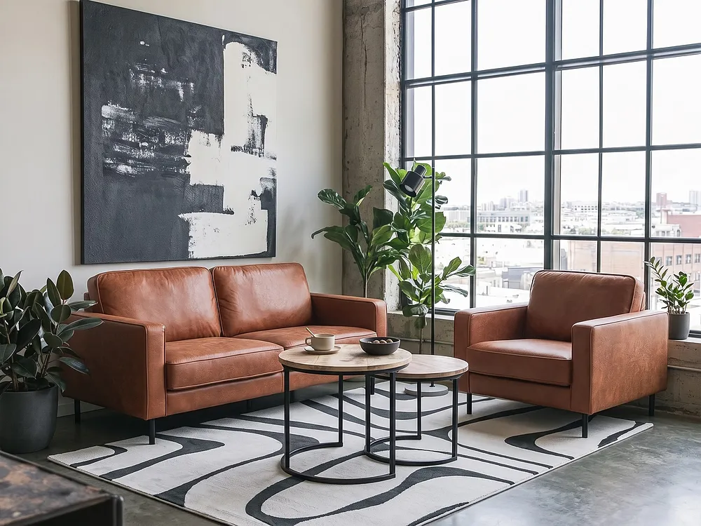 Sofa dla 3 osób SAVALEN Ekoskóra Złoty brąz_1154790