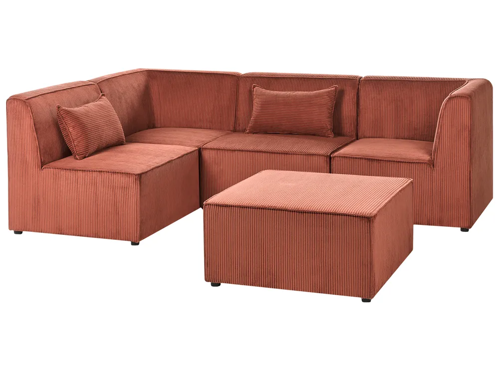 Modular Corner Sofa 4 Seater LEMVIG with Ottoman Corduroy Golden Brown Right Hand_1055038