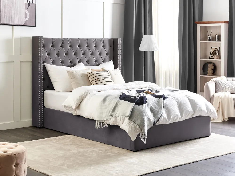 Ottoman Bed LUBBON Velvet Grey 140 x 200 cm (EU Double)
