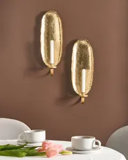Set of 2 Wall Candle Holders FEIJO 44 cm Metal Gold_968349