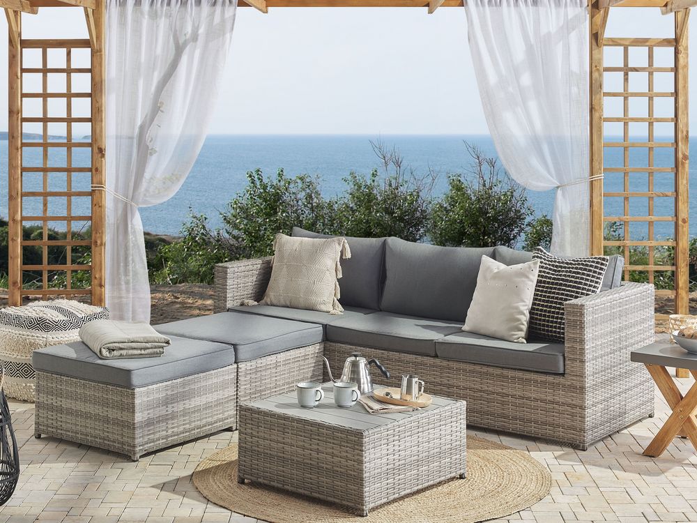 Lounge Set SABBIA PE Rattan Light Grey Left Hand 5 Seater Beliani.cz