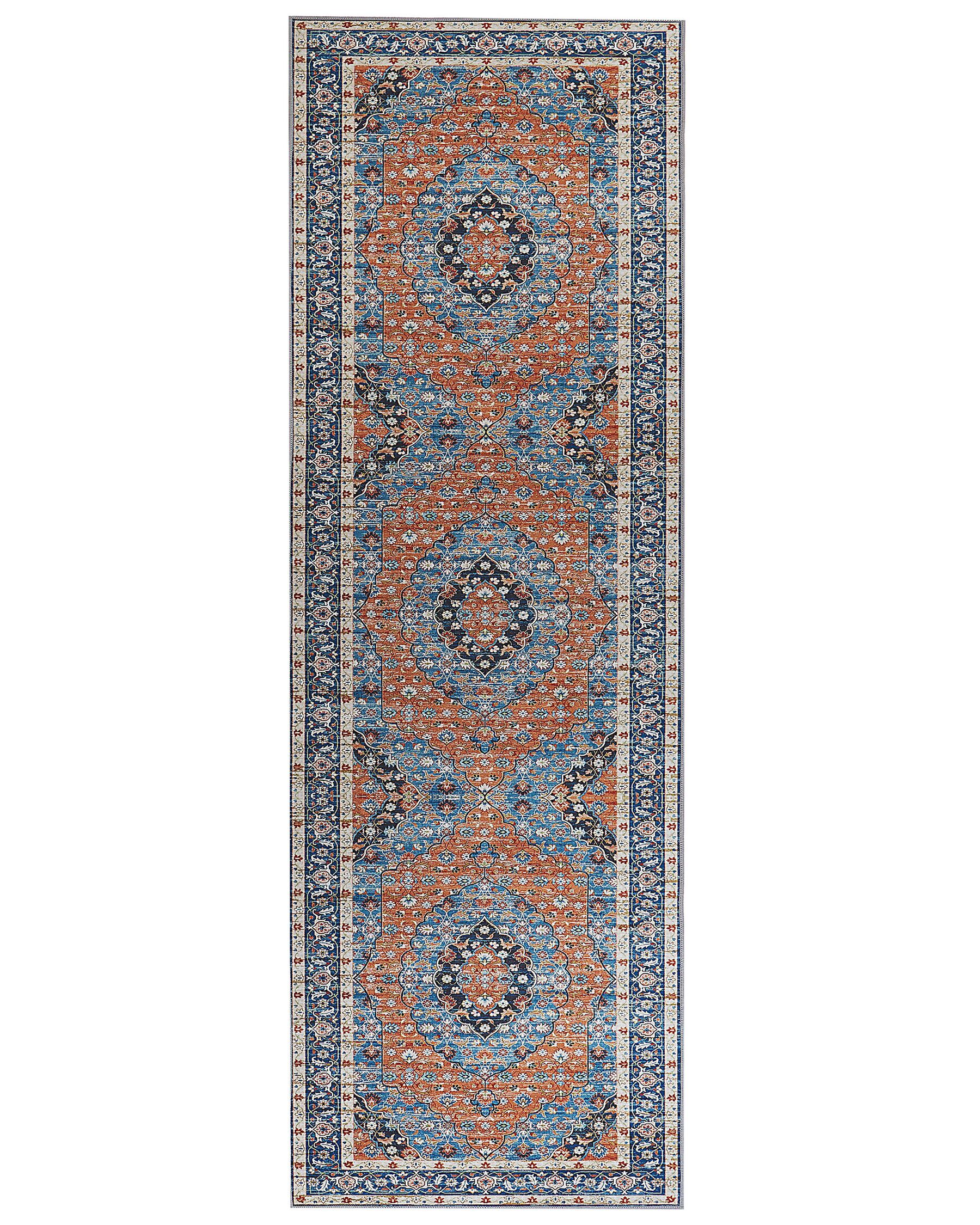 Teppich blau / orange 80 x 240 cm orientalisches Muster Kurzflor MIDALAM_831393