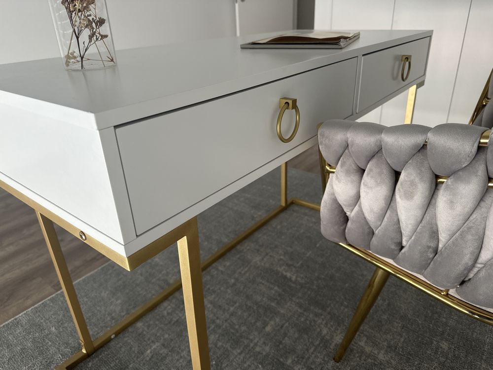 Home Office Desk 2 Drawer Console Table White with Gold WESTPORT Beliani