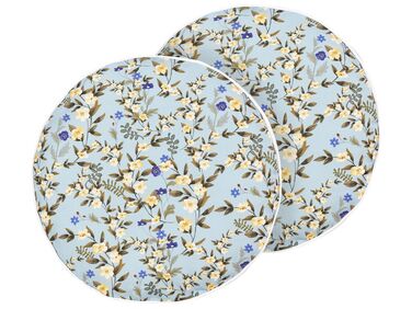 Set of 2 Outdoor Cushions Floral Motif  ⌀ 40 cm Blue VALLORIA