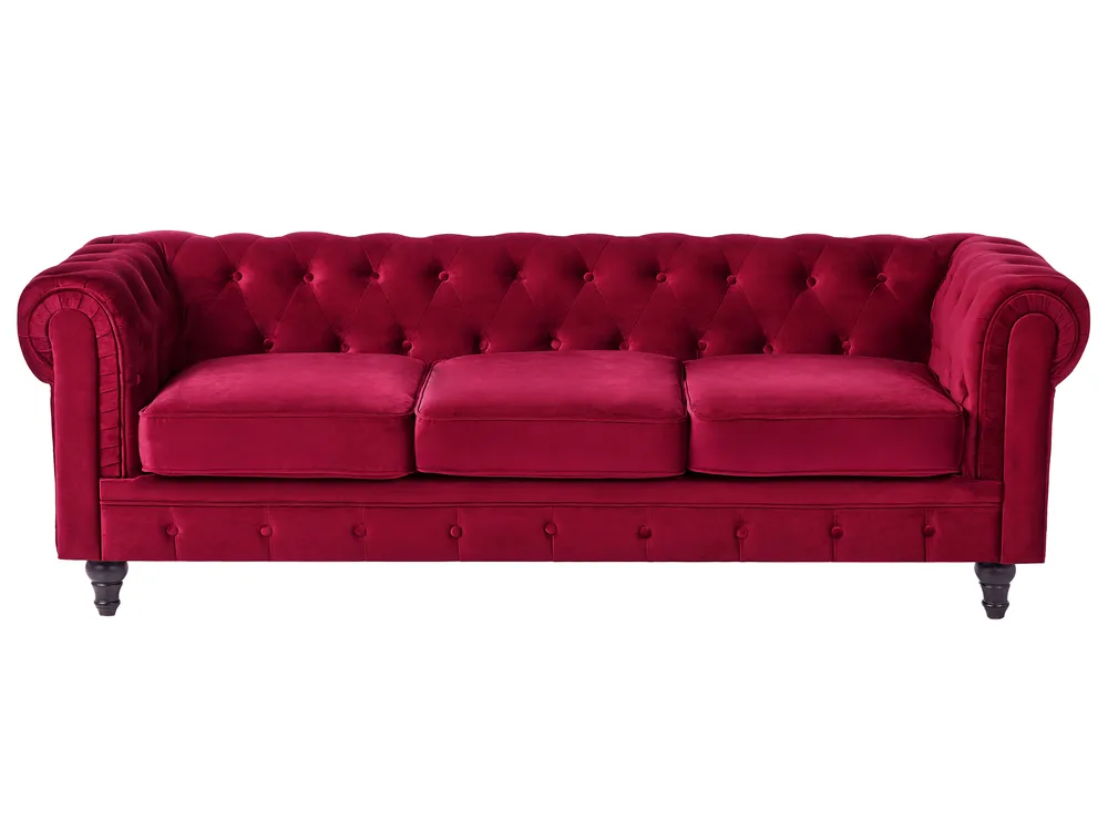 Bank 3-zits CHESTERFIELD Fluweel Donkerrood