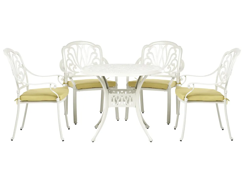 Garden Dining Set 4 Seater ANCONA with Cushions Metal Off-White