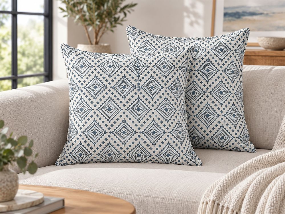 Dekokissen 2er Set CORDATA 45 x 45 cm Baumwolle Blau Orientalisches Muster