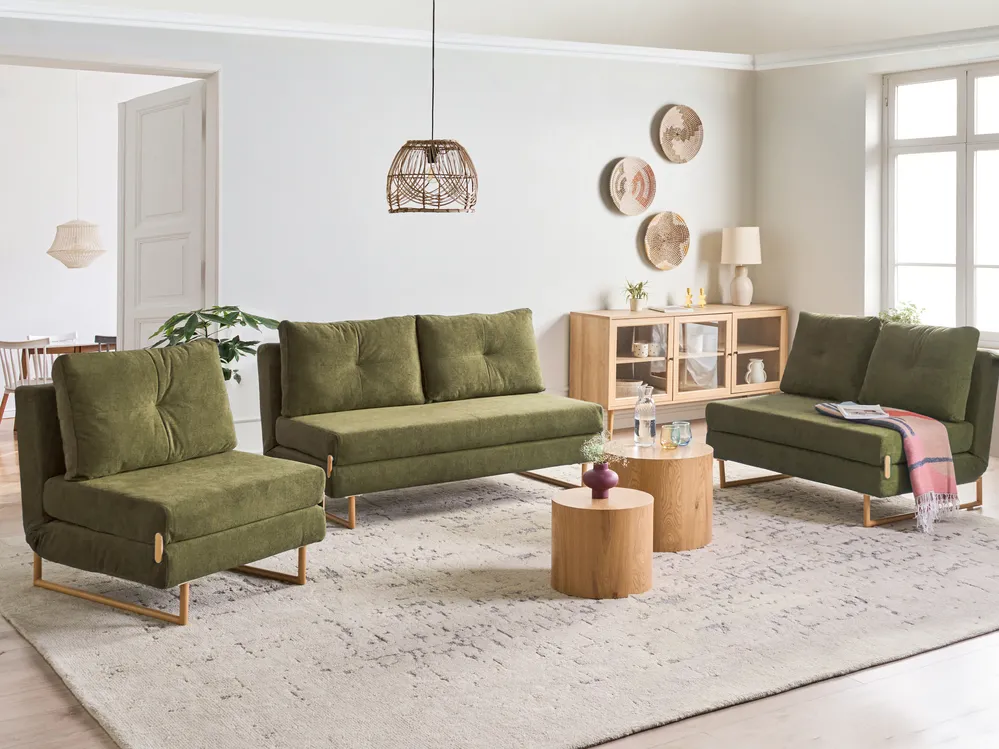 Living Room Set 6 Seater JERSLEV Fabric Green