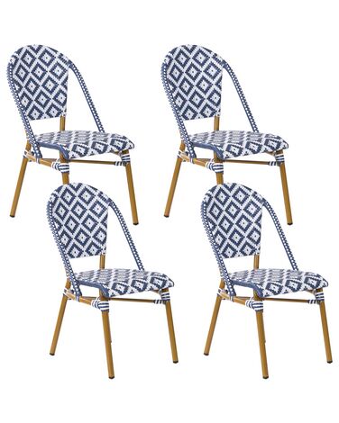 Tuinstoel set van 4 rotan blauw/wit RIFREDDO