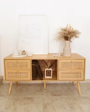 TV Stand PEROTE Rattan Light Brown_978332