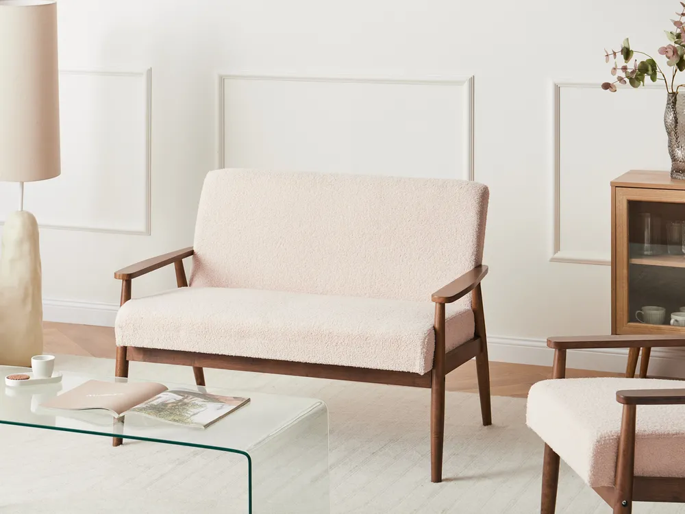 Sofa dla 2 osób ESRUM Boucle Ciemny brąz/ beżowy