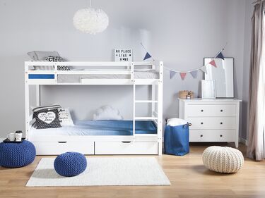 Wooden EU Single Size Bunk Bed with Storage White ALBON