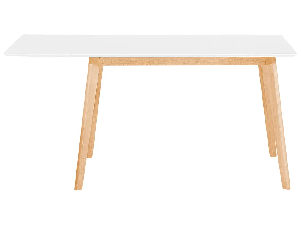 Table à Manger Extensible Beliani - Bois Hévéa Blanc Et Marron - 120/160x75 Cm - Style Scandinave