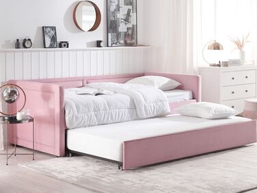 Corduroy EU Single Trundle Bed Pink MIMIZAN 