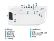 Hoek bubbelbad met LED ACUARIO 170 x 80 cm Wit rechtszijdig_798412