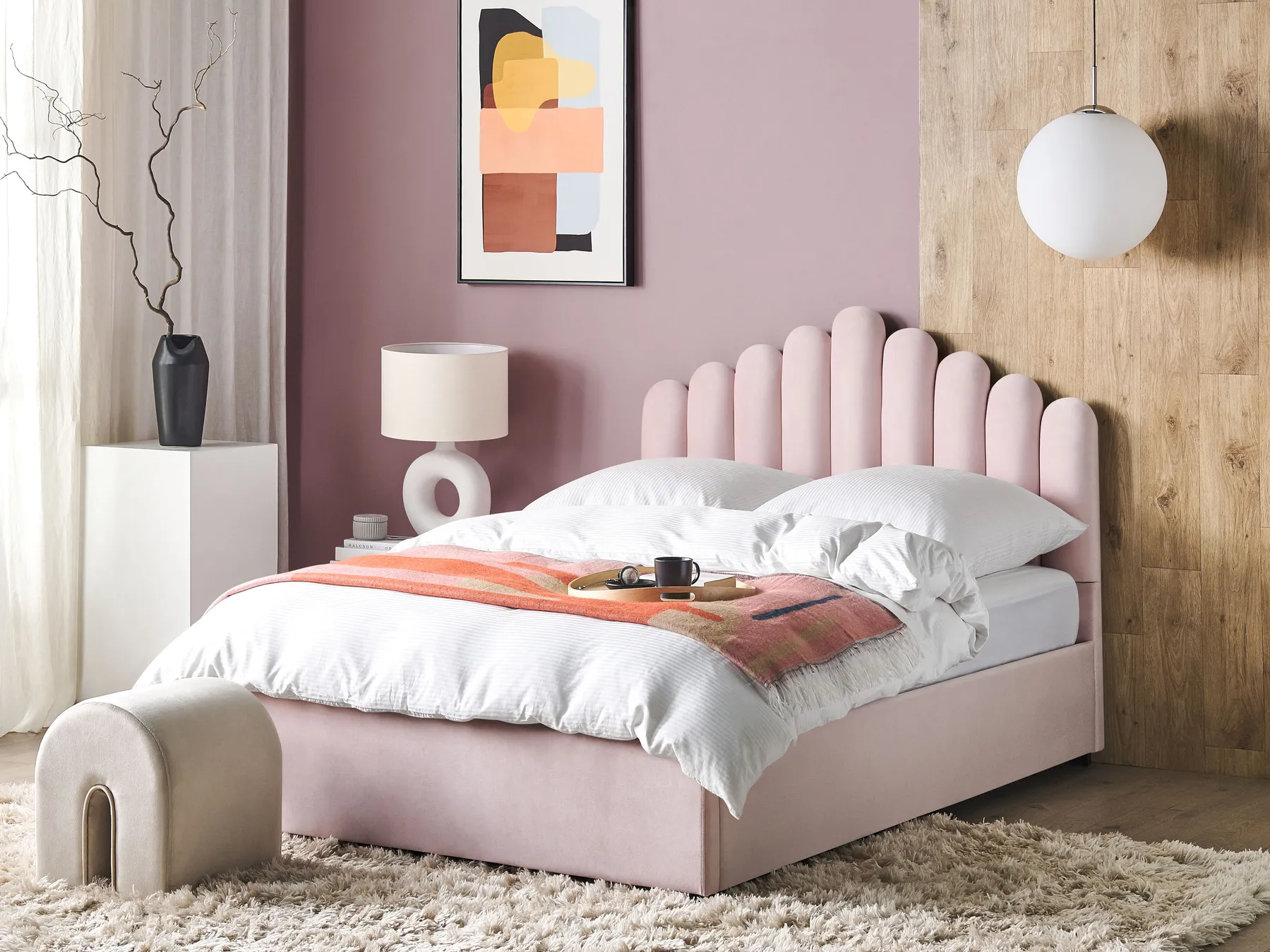 Ottoman Bed VINCENNES Velvet Pastel Pink 140 x 200 cm (EU Double)_837321