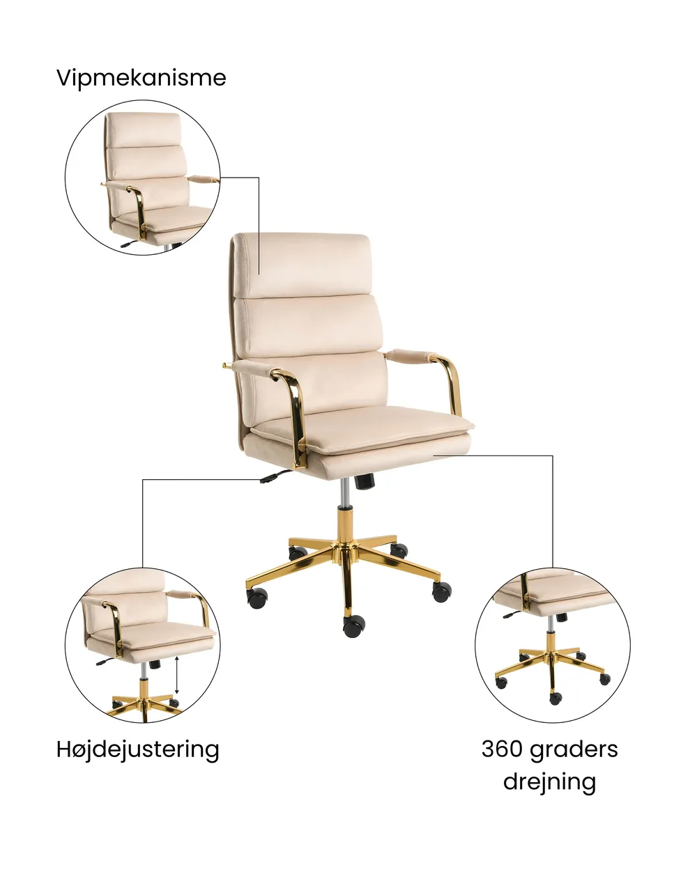 Kontorstol VAMURE Velour Lys Beige_1071141