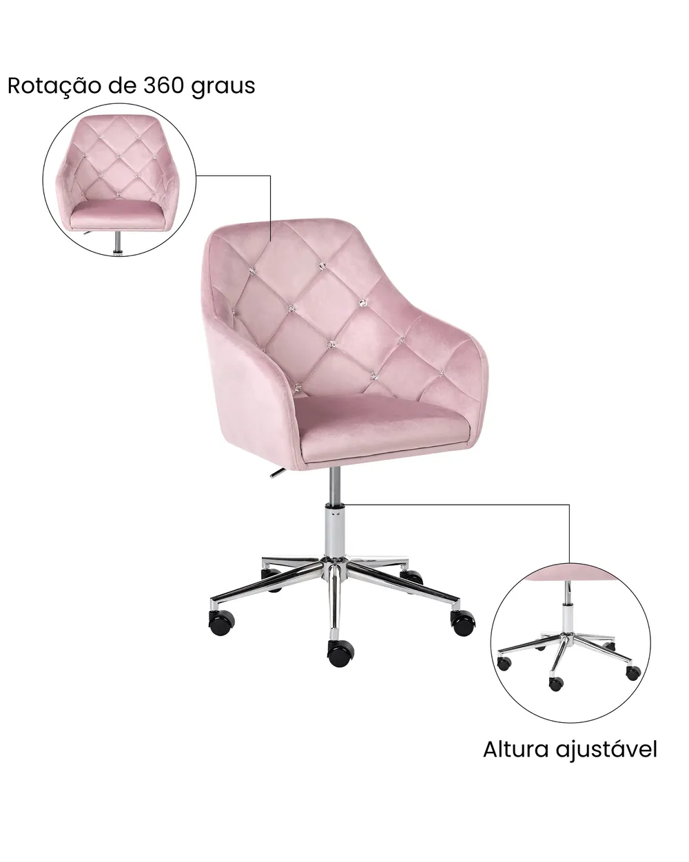 Cadeira home office VELORIA Veludo Rosa pastel_1065146