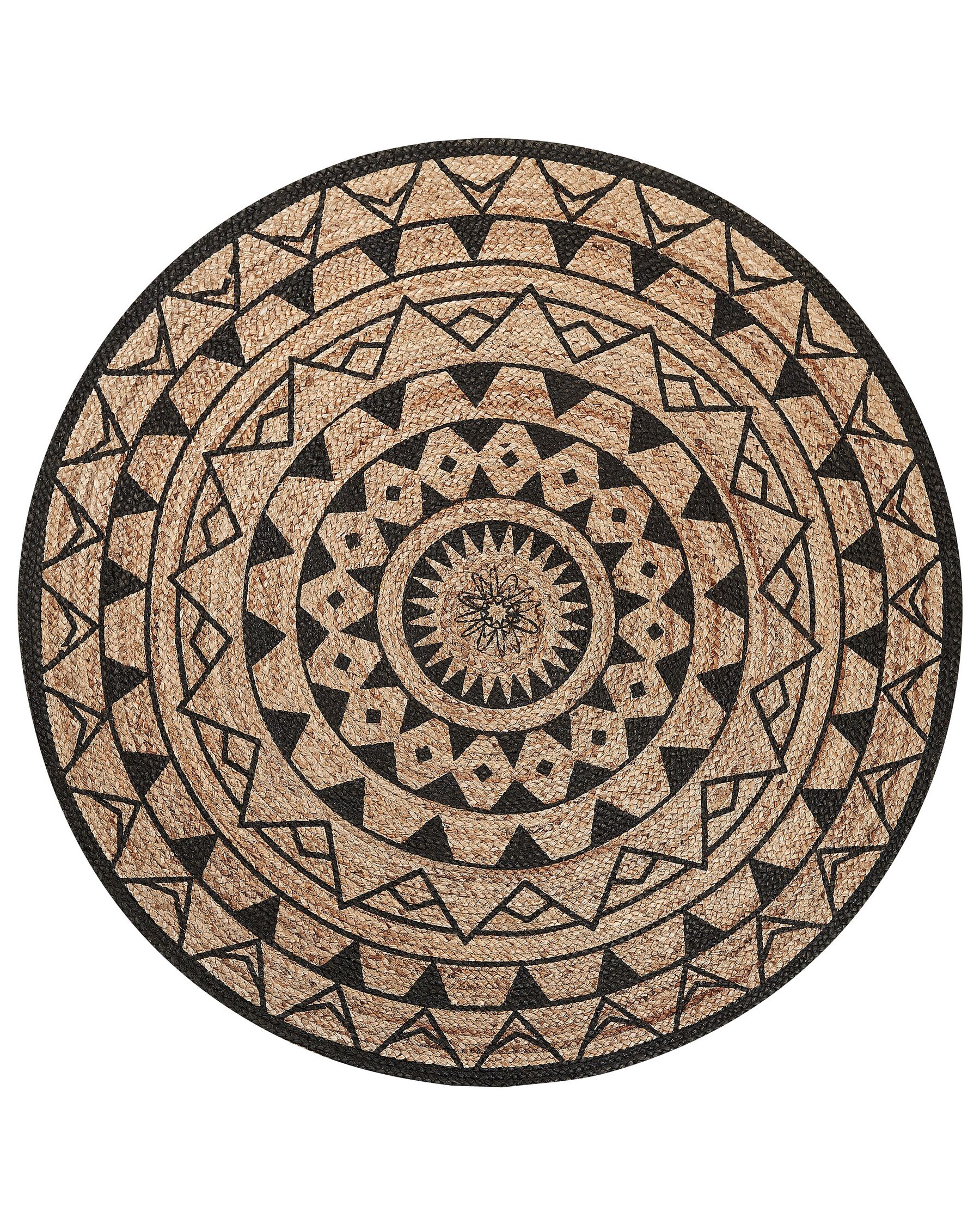 Tapis en jute ⌀ 140 cm beige / noir motif mandala PORSUK_793662