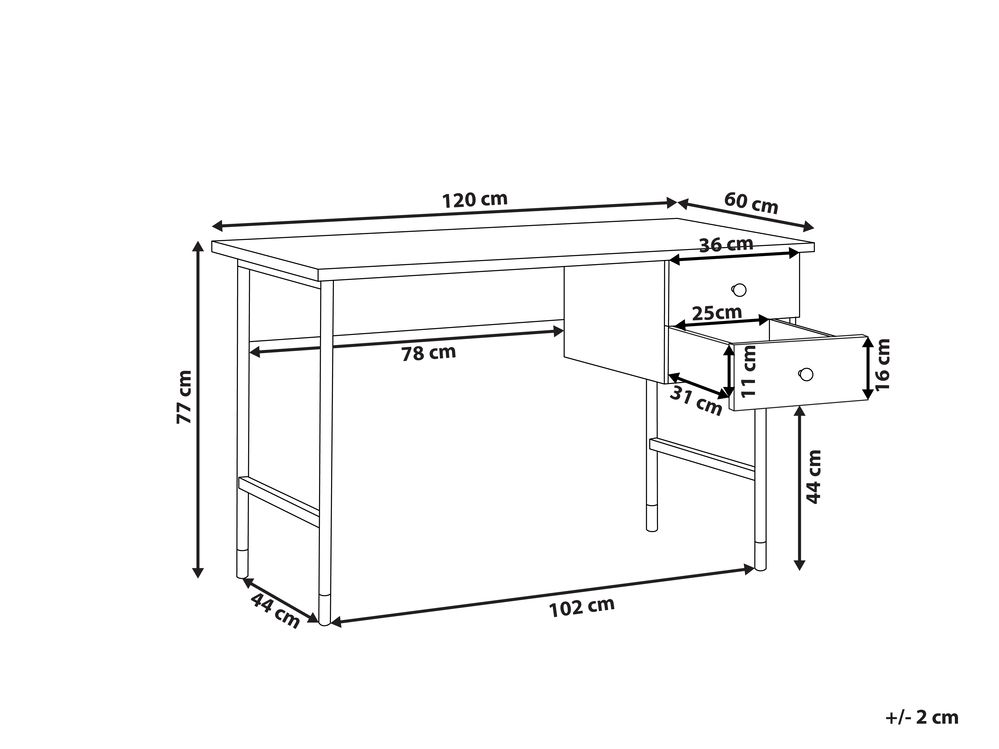 2 Drawer Home Office Desk 120 x 60 cm Light Wood ABILEN Beliani