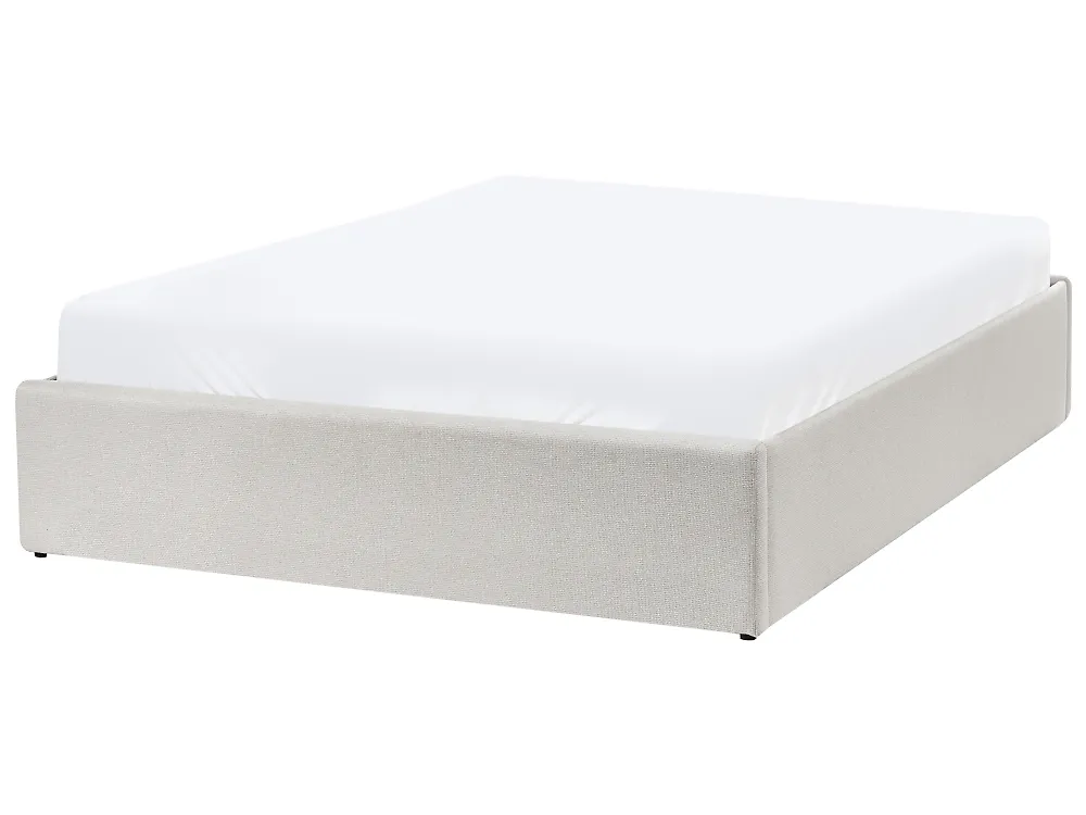 Bett mit Stauraum ohne Kopfteil DINAN Stoff Cremeweiß 120 x 200 cm_1187487